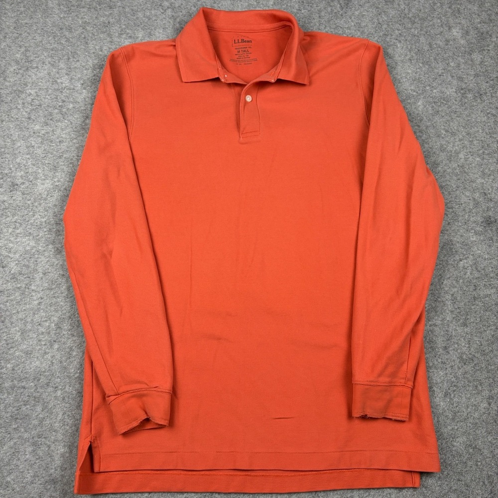 LL Bean Polo Shirt Mens Medium Tall Orange Long Sleeve Traditional‎ Golf Preppy